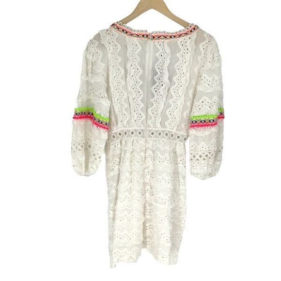 Galita Boho Eyelet Tiered Cotton Mini Dress White Size Large NWT - Picture 4 of 11